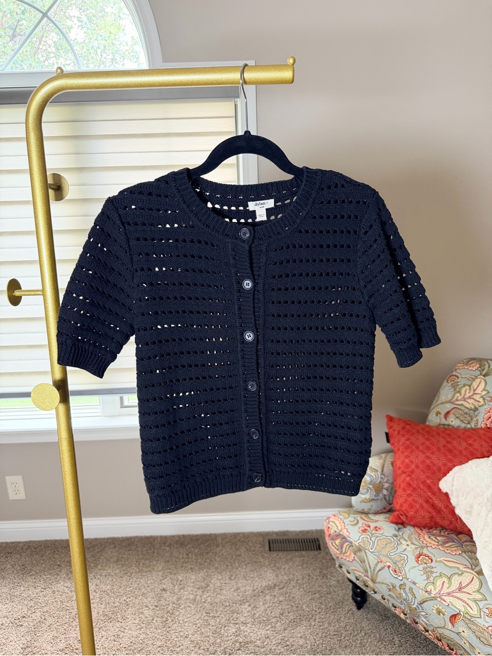 Dylan Black Openwork Button-Front Sweater Cardigan